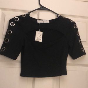 LF edgy peekabooo cleavage crop top